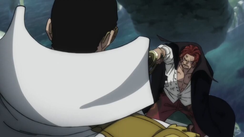 Shanks saves Uta from Admiral Kirazu as seen in One Piece Film: Red (2022)